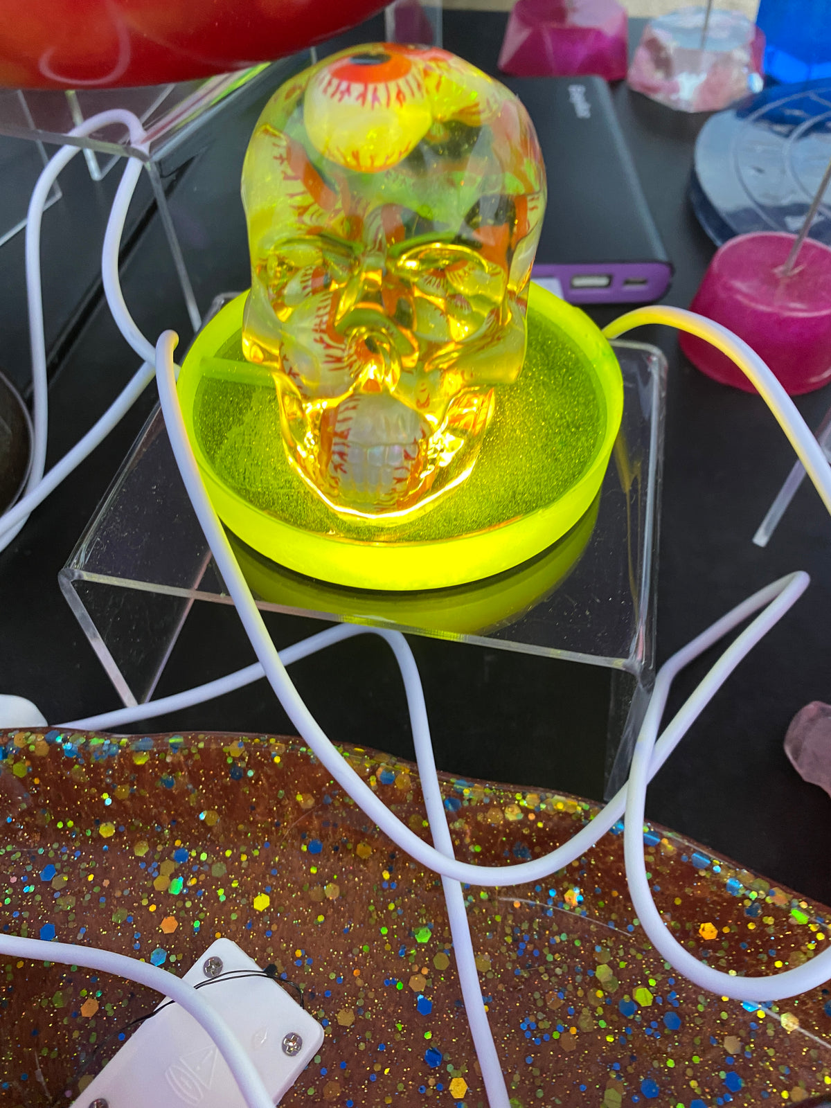 Skull with Eyeballs and Lighted base