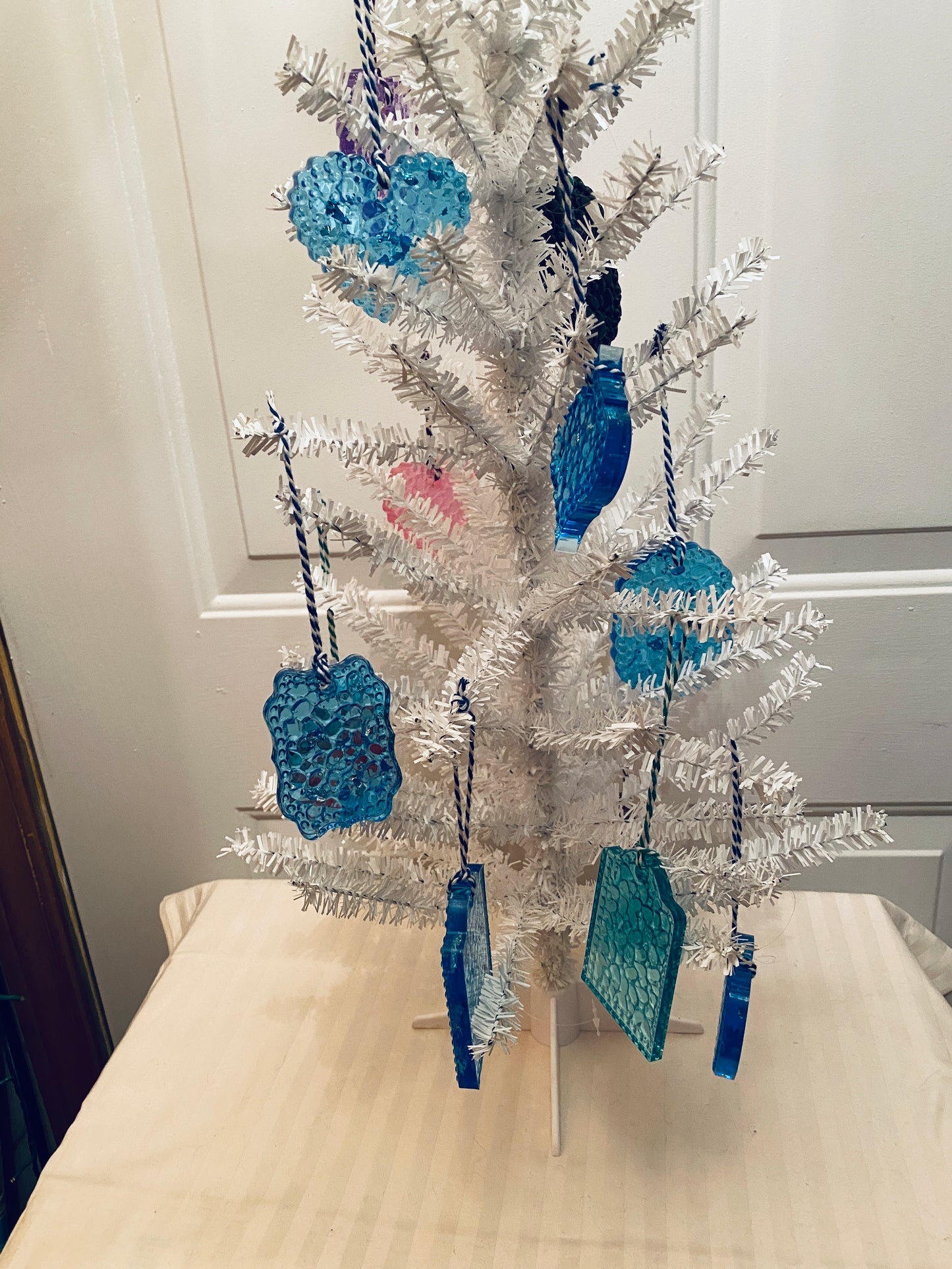 Textured Resin Ornaments - Blue and Silver - Set of Six