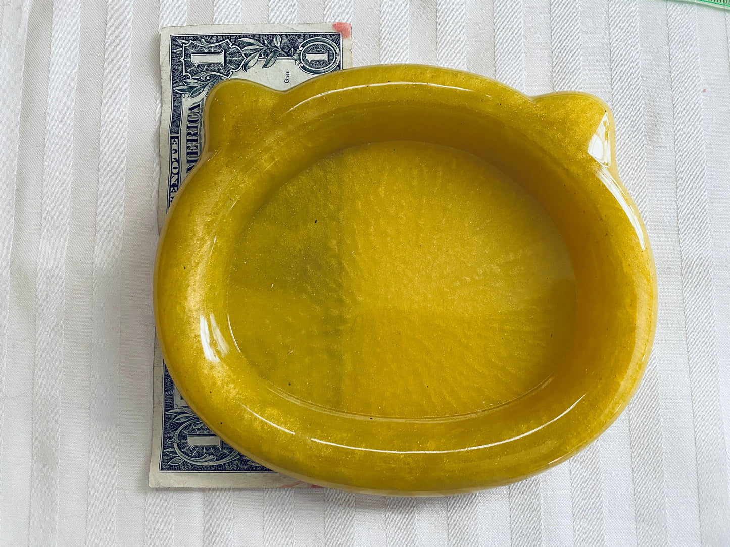 handmade resin yellow cat head trinket tray