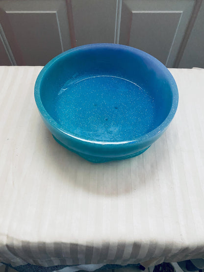 One of a kind hand-crafted teal, blue, and purple resin succulent garden bowl