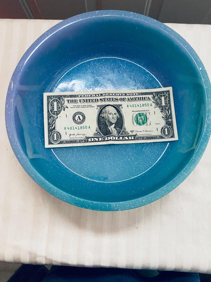 One of a kind hand-crafted teal, blue, and purple resin succulent garden bowl