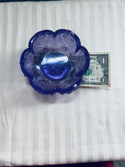Small handmade decorative resin bowl in purple