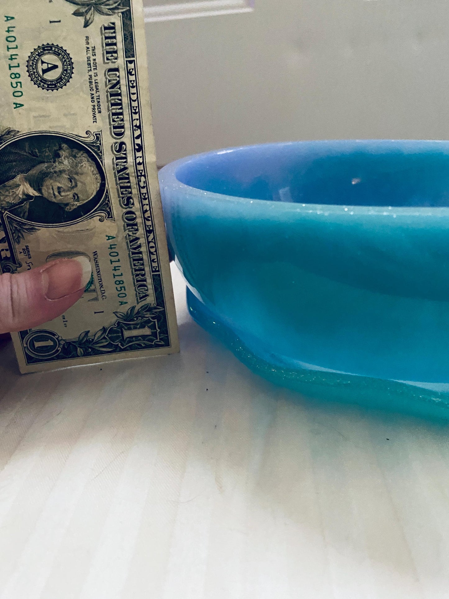 One of a kind hand-crafted teal, blue, and purple resin succulent garden bowl