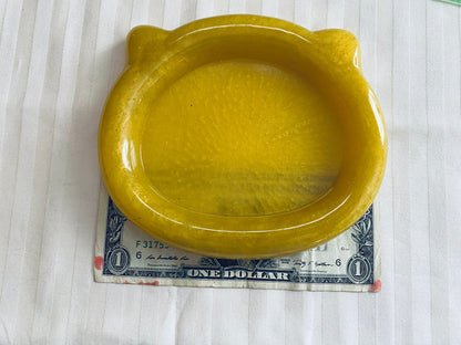 handmade resin yellow cat head trinket tray