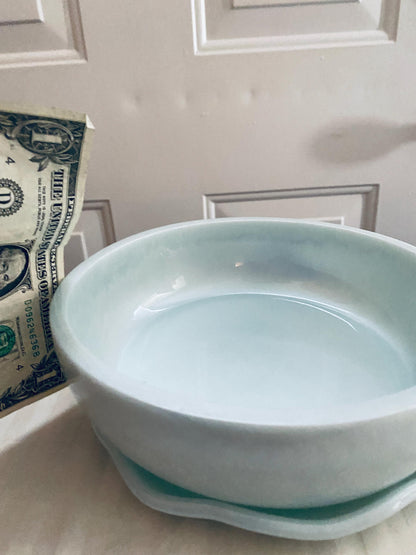 One of a kind hand-crafted very pale blue resin succulent garden bowl