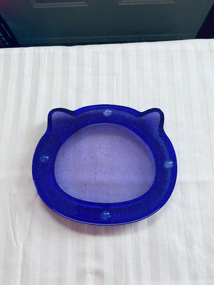 handmade resin purple cat head trinket tray with fine glitter