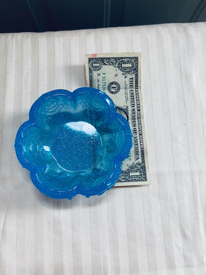 Small handmade decorative resin bowl in teal
