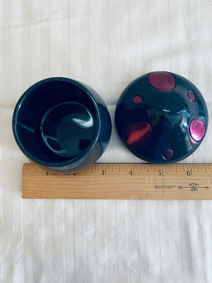 Navy and Pink mushroom-shaped pot with lid.