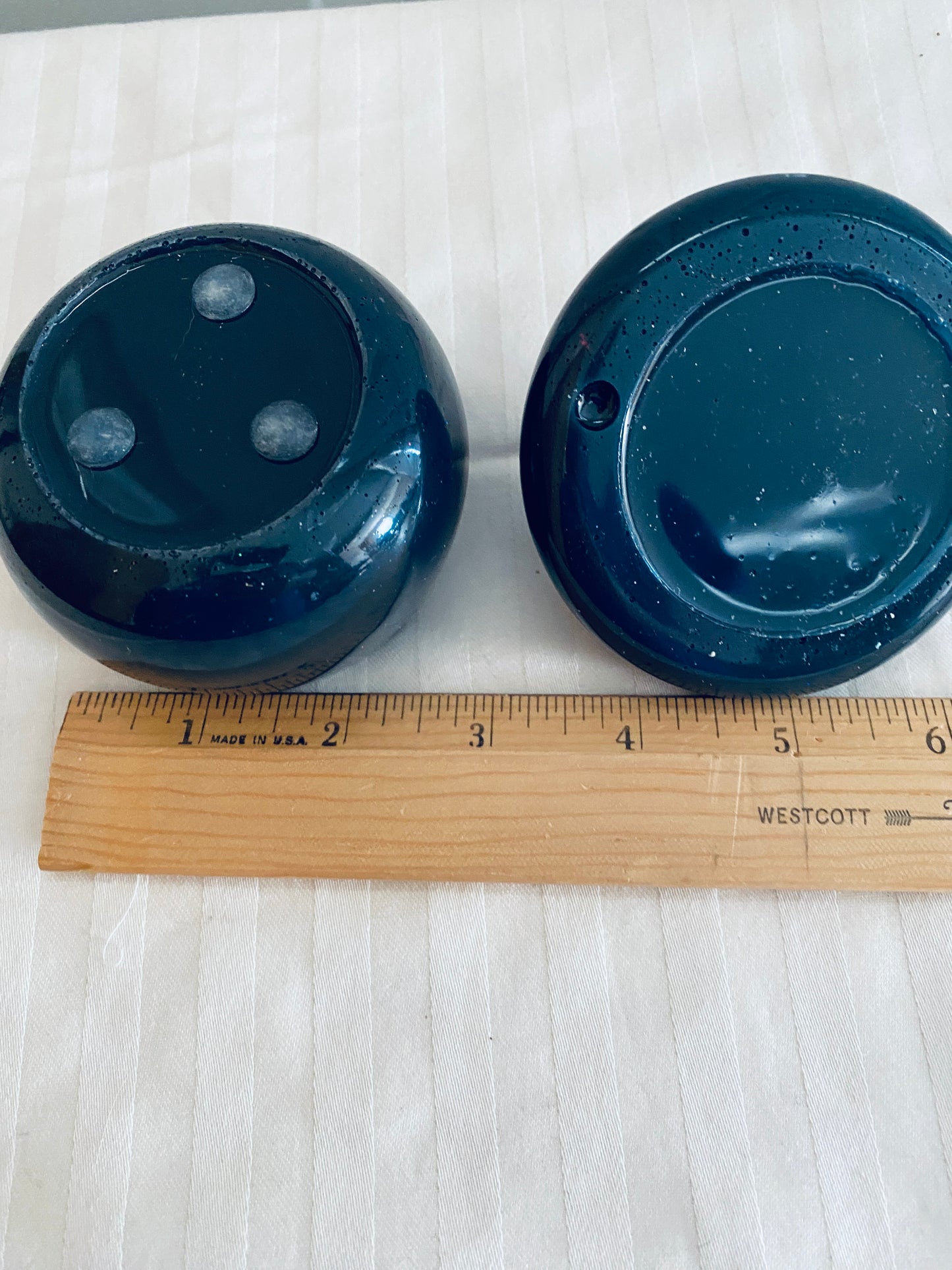 Navy and Pink mushroom-shaped pot with lid.