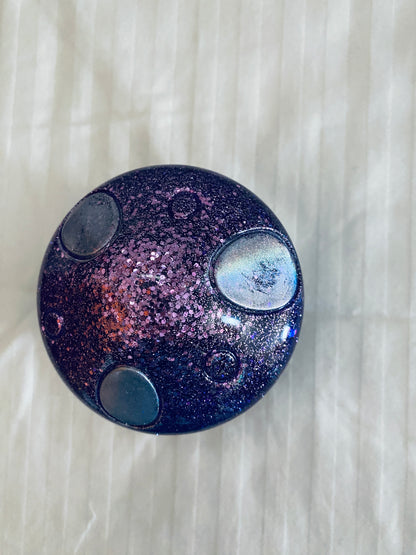 Purple and Silver mushroom-shaped pot with lid.