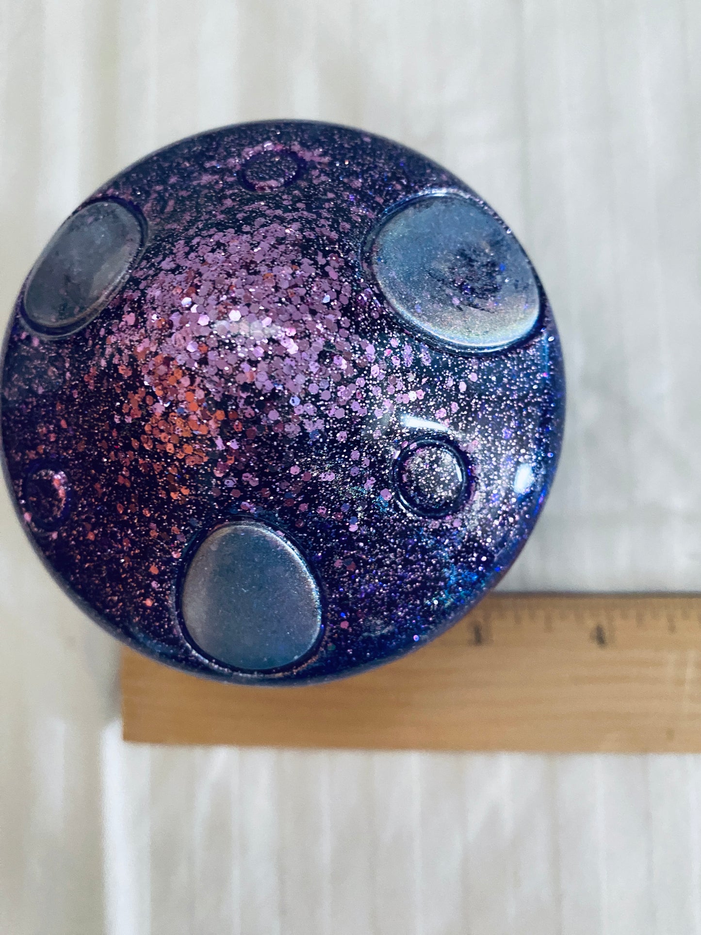 Purple and Silver mushroom-shaped pot with lid.