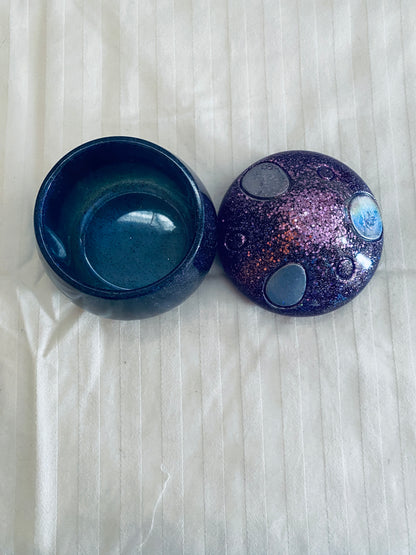 Purple and Silver mushroom-shaped pot with lid.