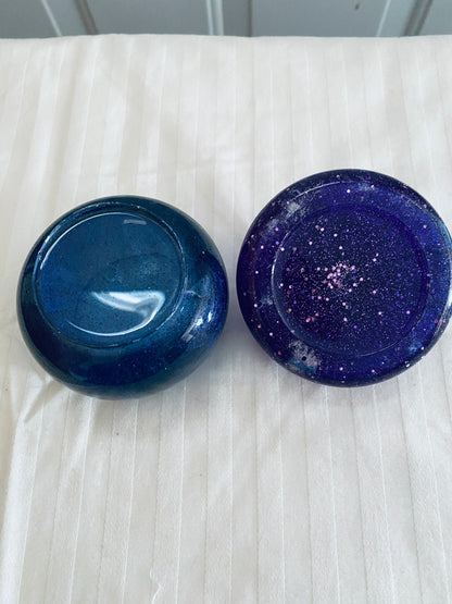 Purple and Silver mushroom-shaped pot with lid.