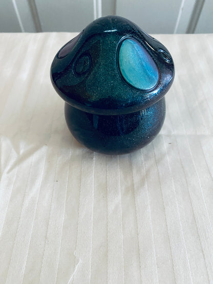 Dark Green mushroom-shaped pot with lid.
