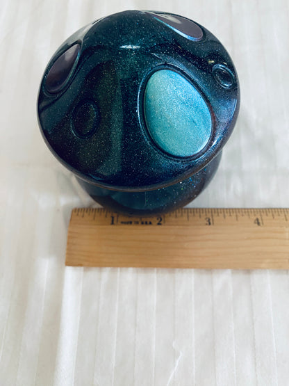 Dark Green mushroom-shaped pot with lid.