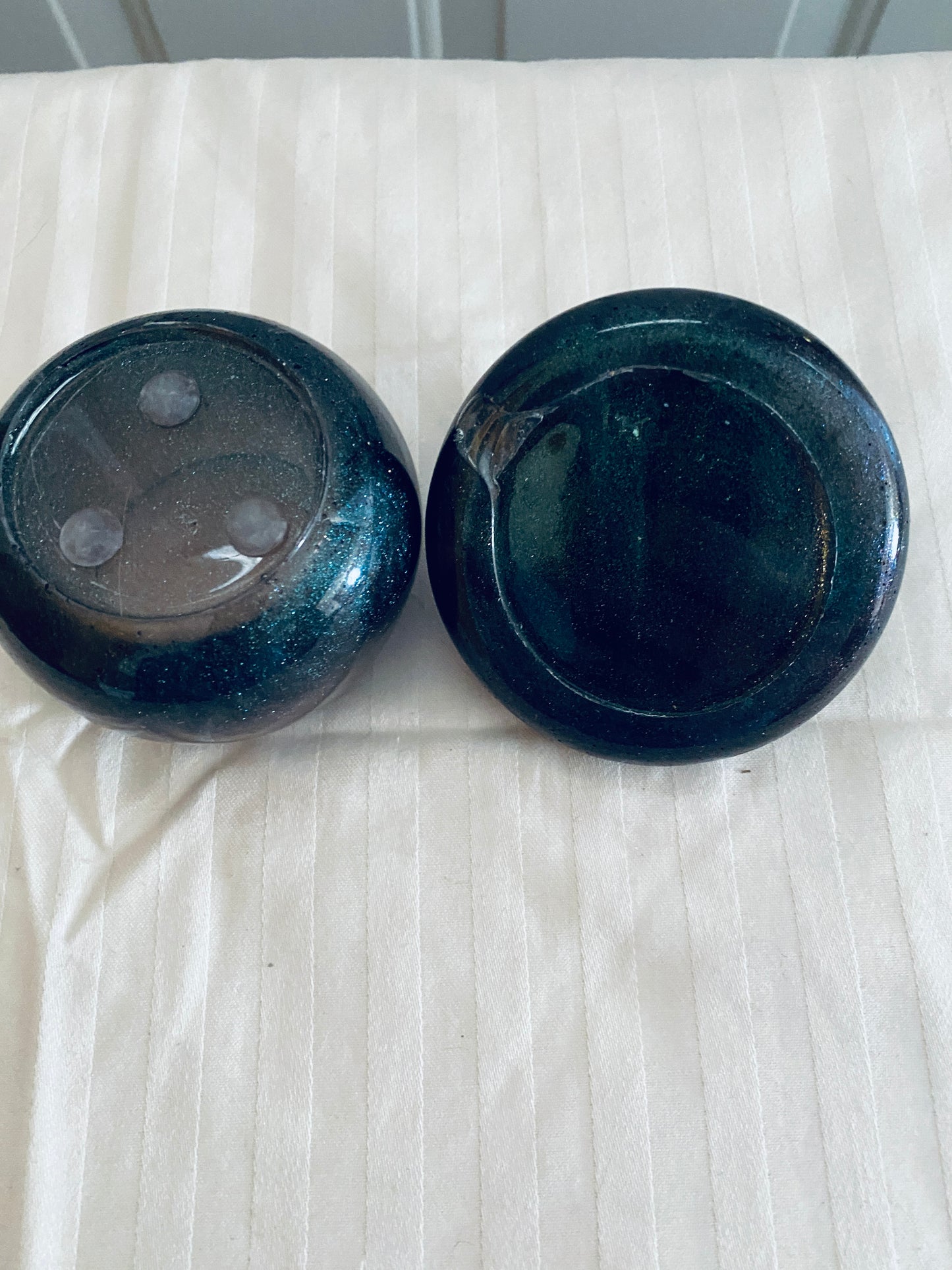 Dark Green mushroom-shaped pot with lid.