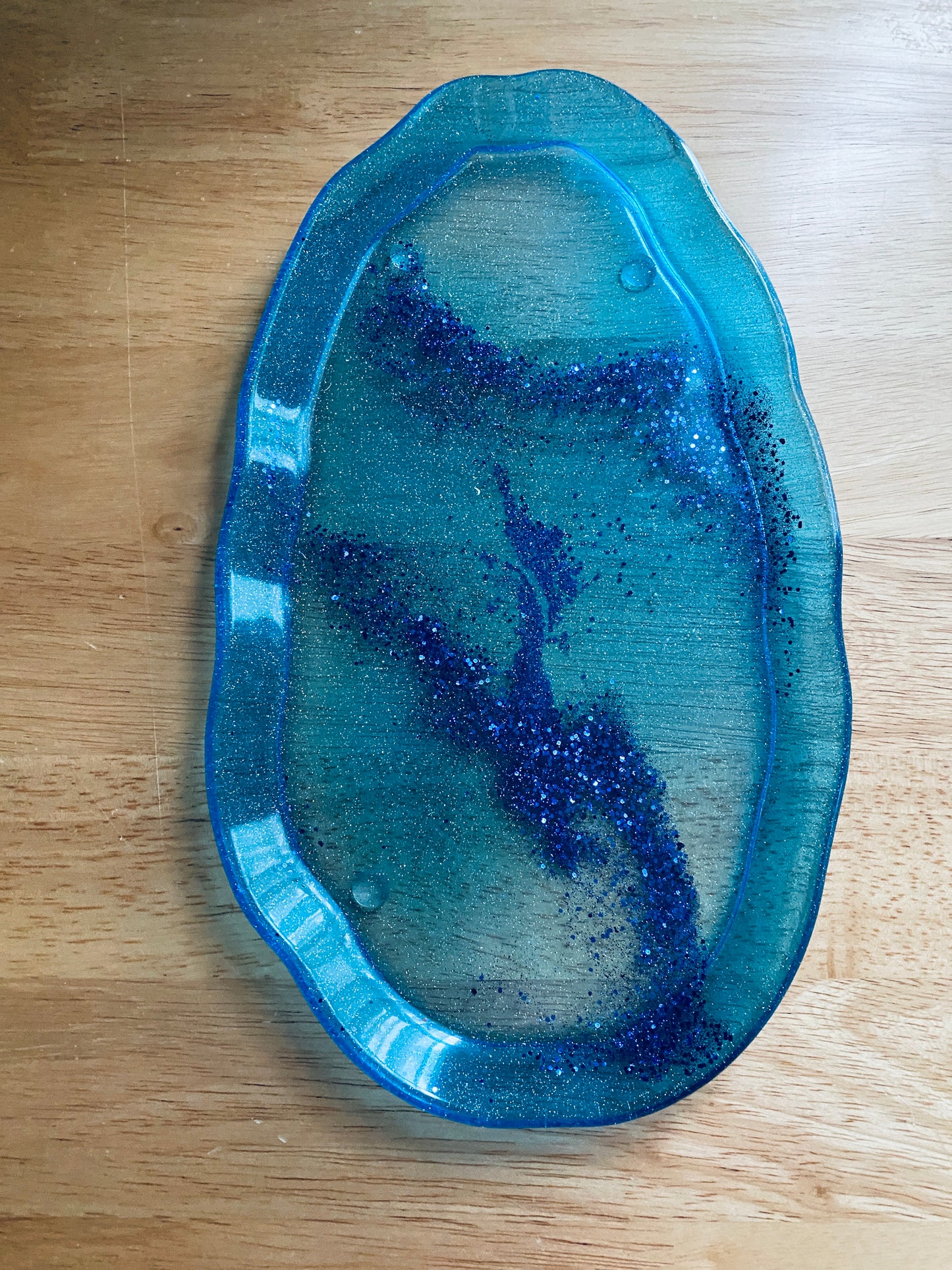 Blue Irregular-Edge Tray with glitter swirl
