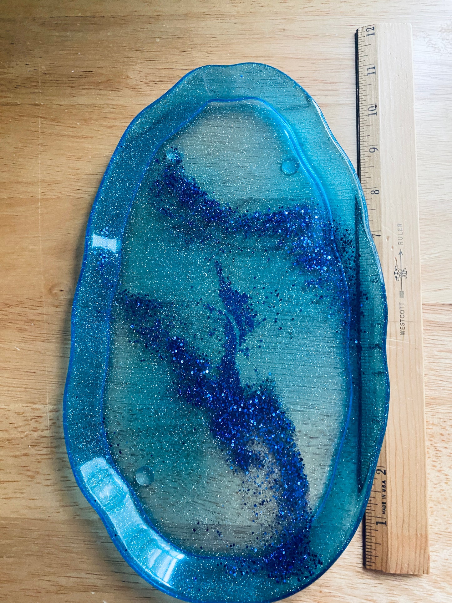 Blue Irregular-Edge Tray with glitter swirl