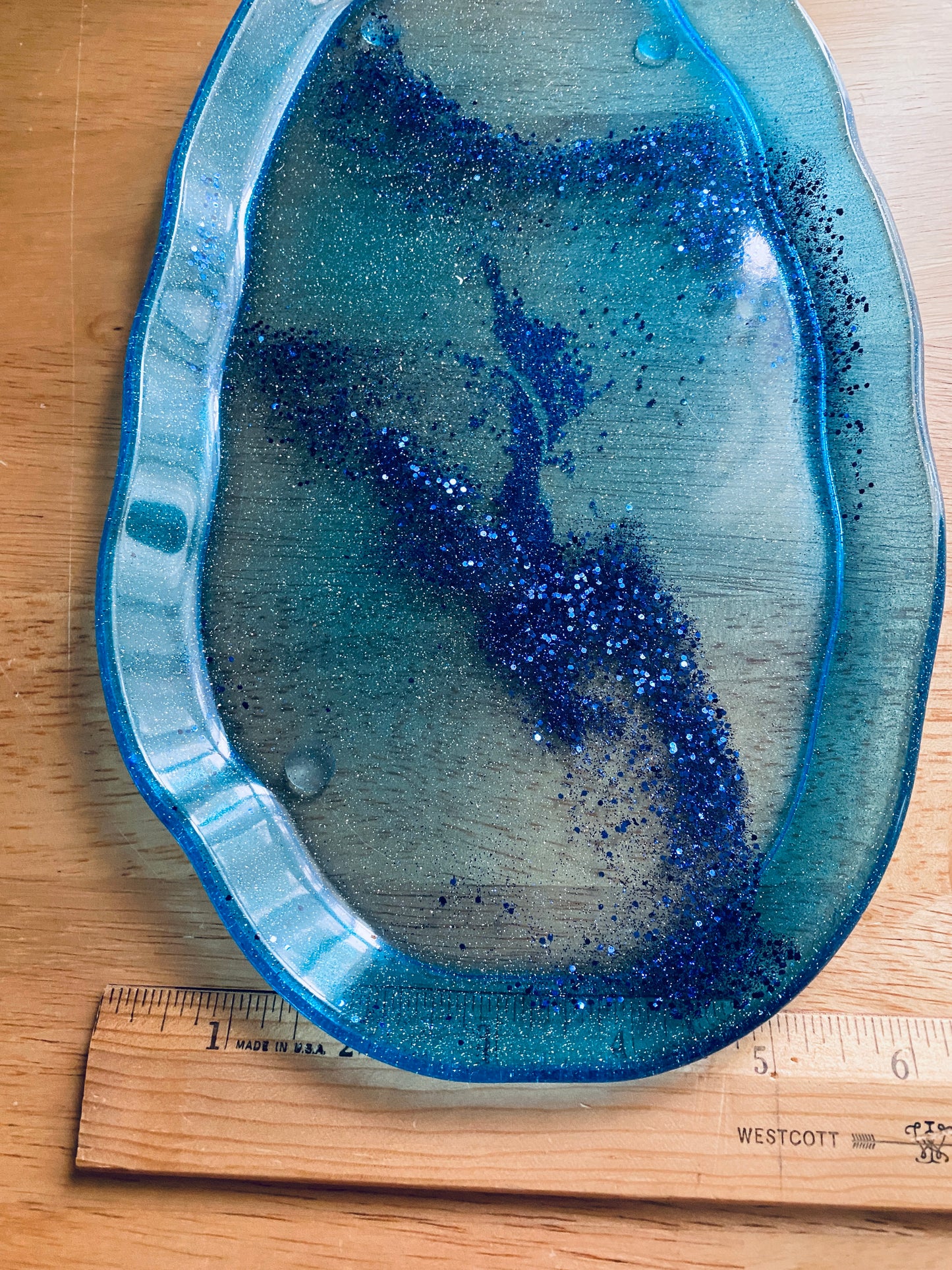 Blue Irregular-Edge Tray with glitter swirl
