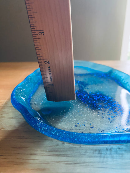Blue Irregular-Edge Tray with glitter swirl