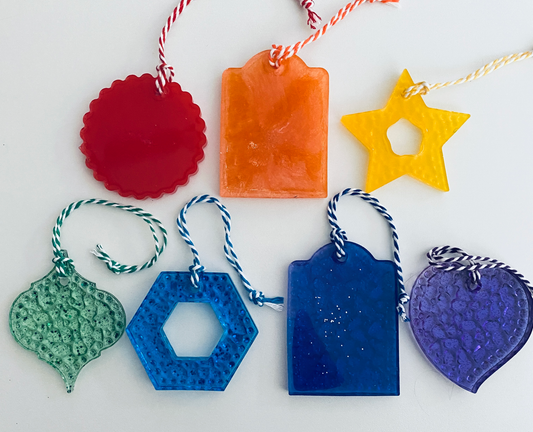 set of seven hand-poured textured resin ornaments in rainbow colors (3)