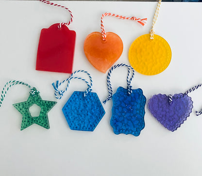 set of seven hand-poured textured resin ornaments in rainbow colors (2)