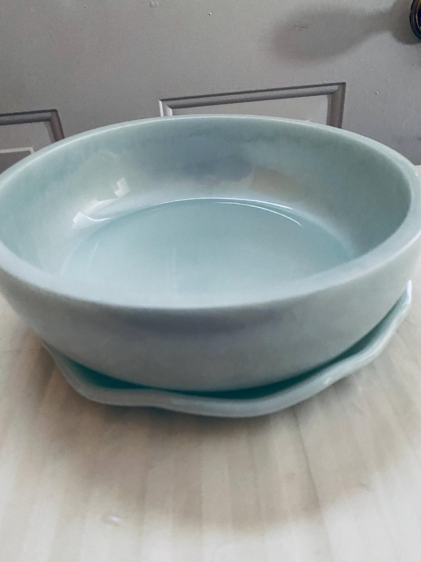 One of a kind hand-crafted very pale blue resin succulent garden bowl