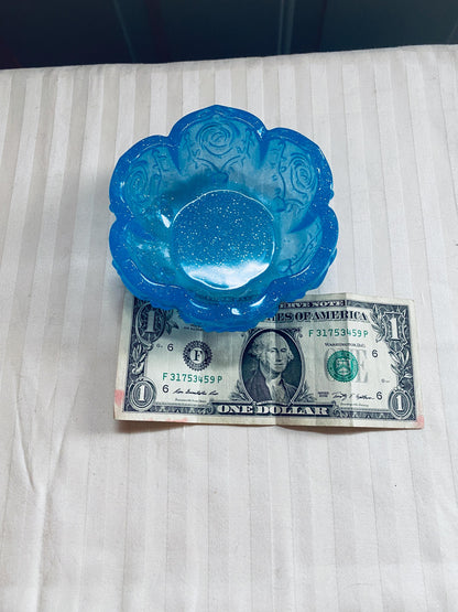 Small handmade decorative resin bowl in teal