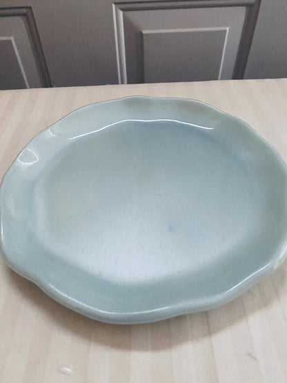 One of a kind hand-crafted very pale blue resin succulent garden bowl