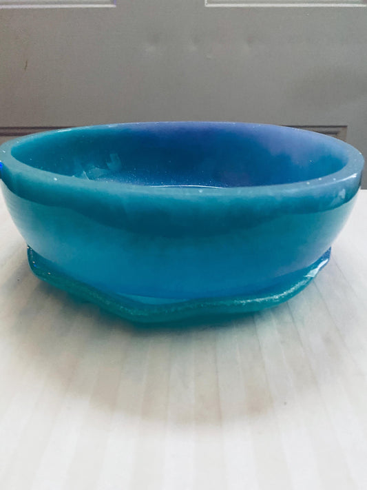 One of a kind hand-crafted teal, blue, and purple resin succulent garden bowl