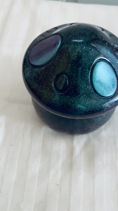 Dark Green mushroom-shaped pot with lid.